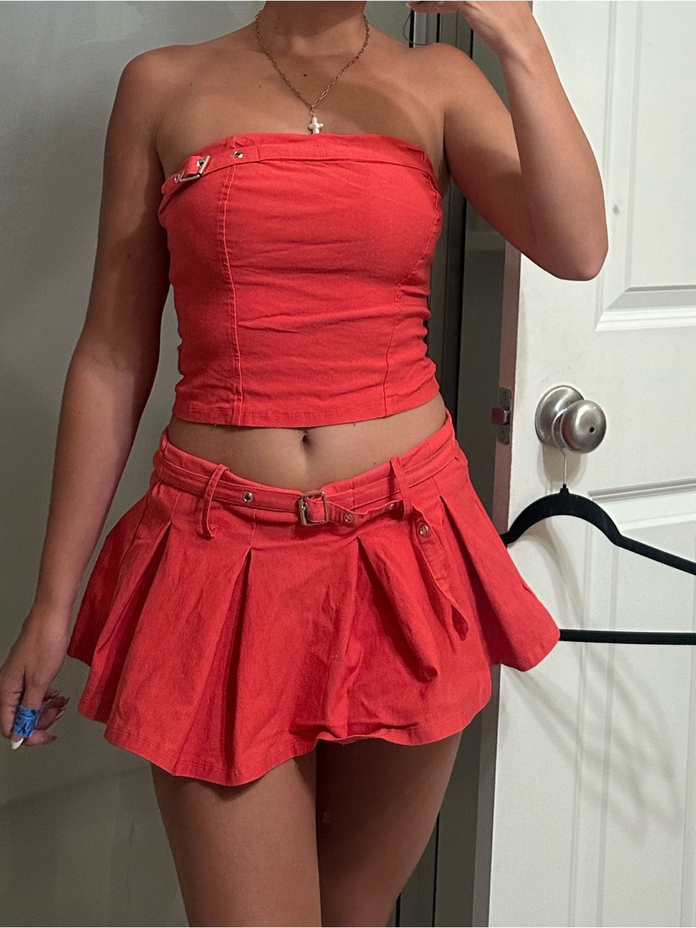 Red Women's Skort with Belted Waist